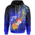 Tahiti Custom Zip up Hoodie Humpback Whale with Tropical Flowers (Blue) Unisex Blue - Polynesian Pride