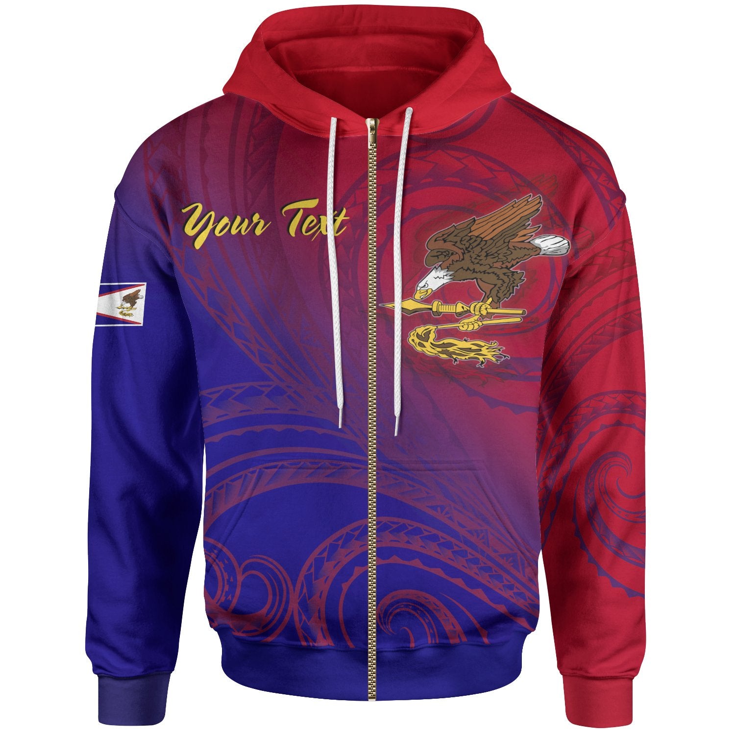 American Samoa Polynesian Custom Personalized Zip up Hoodie Bald Eagle (Blue Red) Unisex Blue - Polynesian Pride