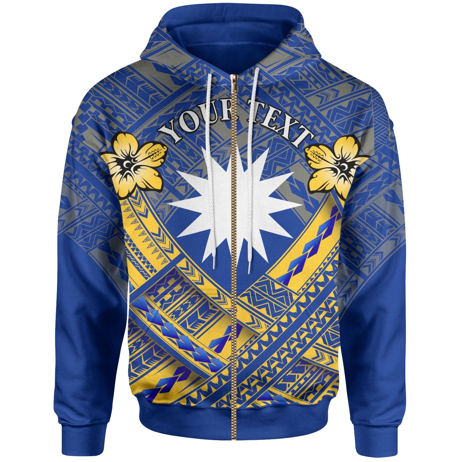 Nauru Custom Zip up Hoodie Nauru Flag Camisole Hibiscus Style Unisex Blue - Polynesian Pride