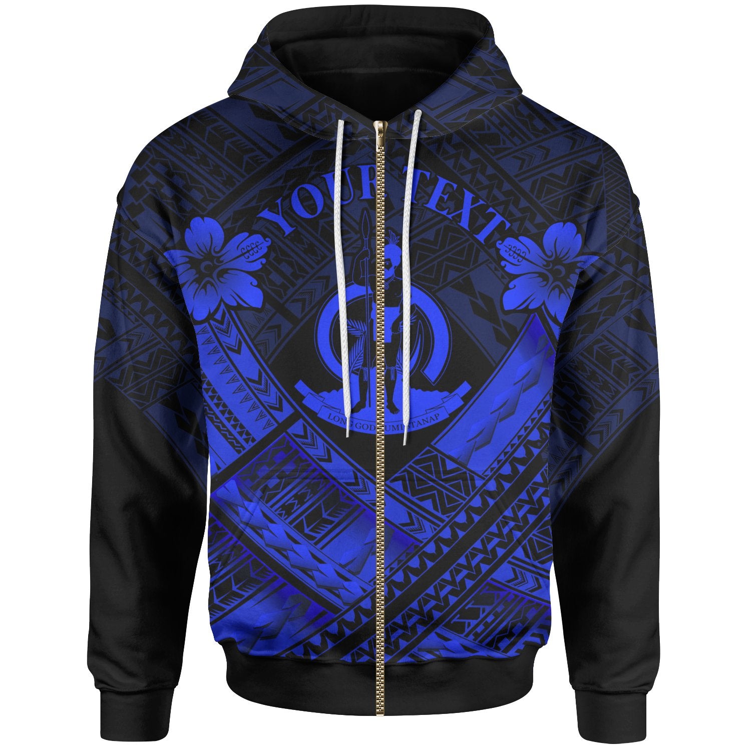 Vanuatu Custom Polynesian Zip up Hoodie Vanuatu Blue Seal Camisole Hibiscus Style Unisex Blue - Polynesian Pride