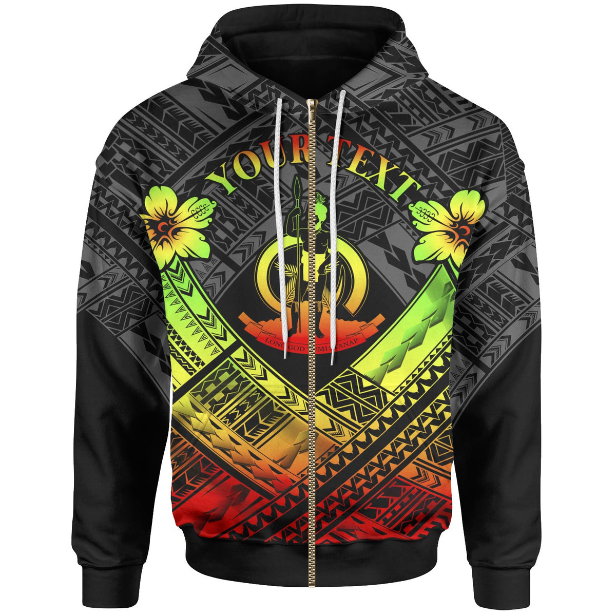 Vanuatu Custom Polynesian Zip up Hoodie Vanuatu Reggae Seal Camisole Hibiscus Style Unisex Reggae - Polynesian Pride