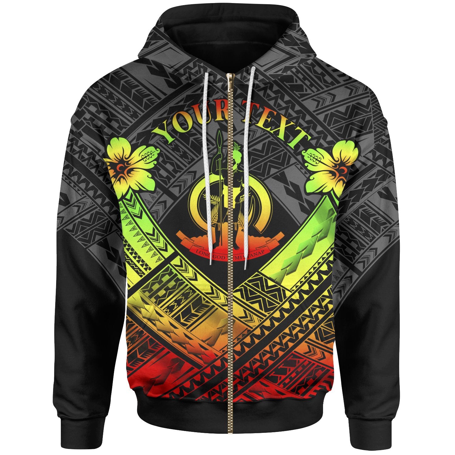 Vanuatu Custom Polynesian Zip up Hoodie Vanuatu Reggae Seal Camisole Hibiscus Style Unisex Reggae - Polynesian Pride