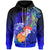 CNMI Custom Zip up Hoodie Humpback Whale with Tropical Flowers (Blue) Unisex Blue - Polynesian Pride