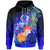 Vanuatu Custom Zip up Hoodie Humpback Whale with Tropical Flowers (Blue) Unisex Blue - Polynesian Pride