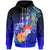 Fiji Zip up Hoodie Humpback Whale with Tropical Flowers (Blue) Unisex Blue - Polynesian Pride