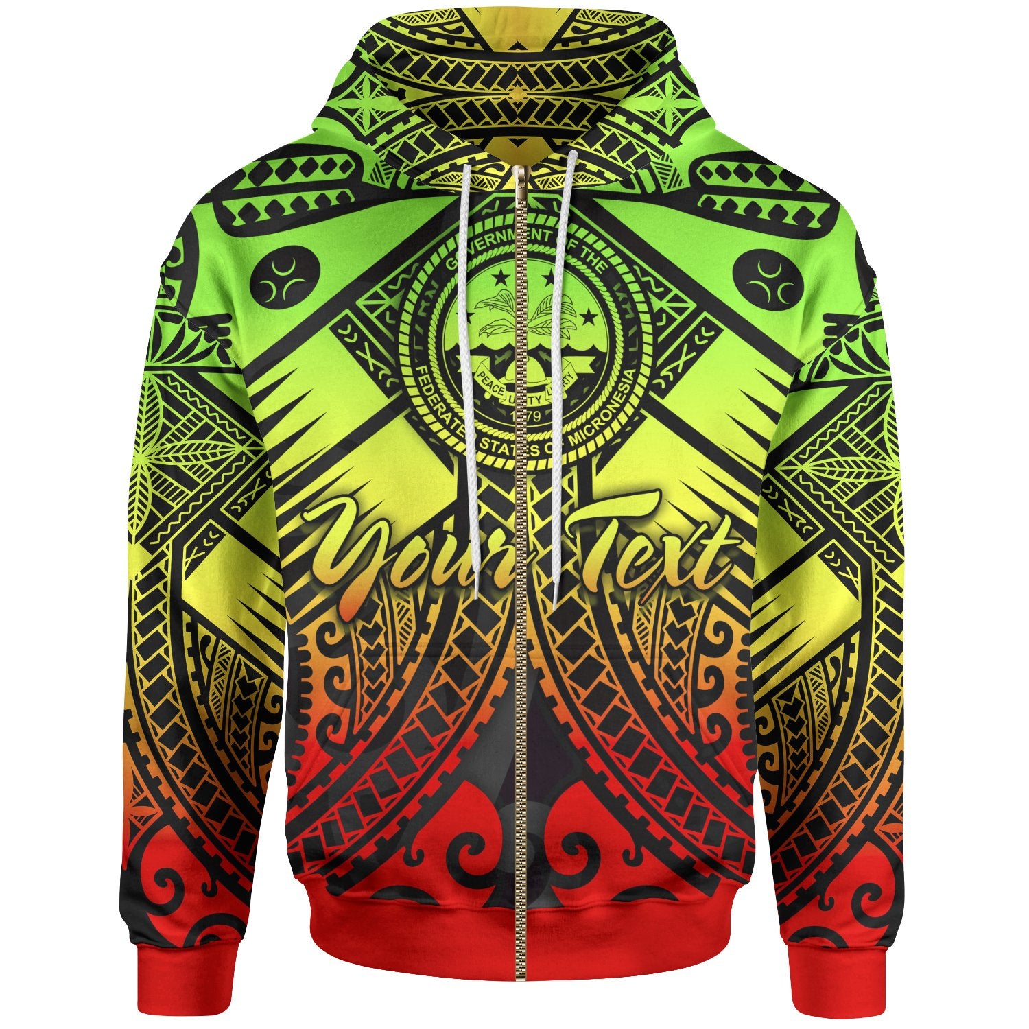 Fsm Custom Zip up Hoodie Reggae Seal with Polynesian Tattoo Unisex Reggae - Polynesian Pride