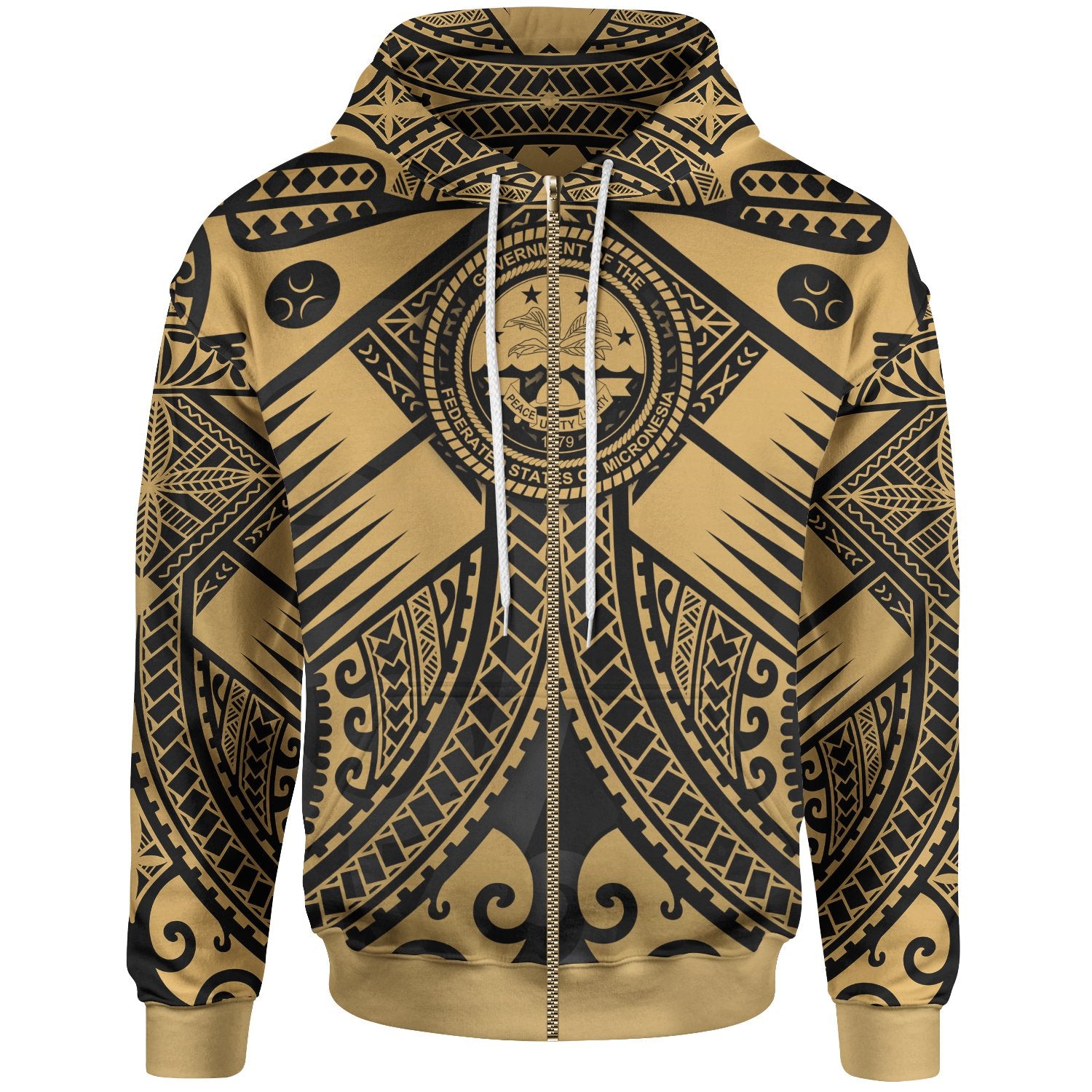FSM Zip up Hoodie Gold Seal with Polynesian Tattoo Unisex Gold - Polynesian Pride