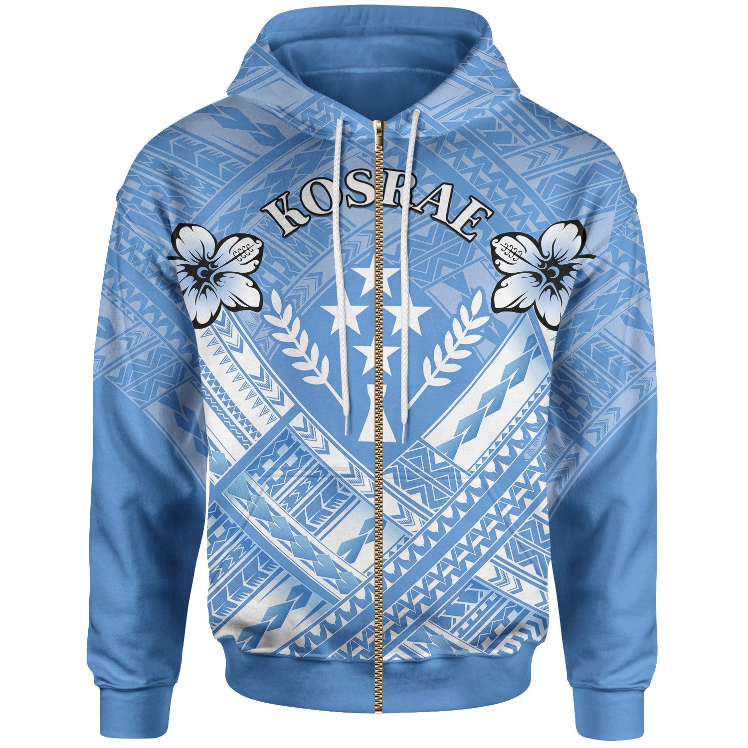 Kosrae Custom Zip up Hoodie Kosrae Flag Camisole Hibiscus Style Unisex Blue - Polynesian Pride