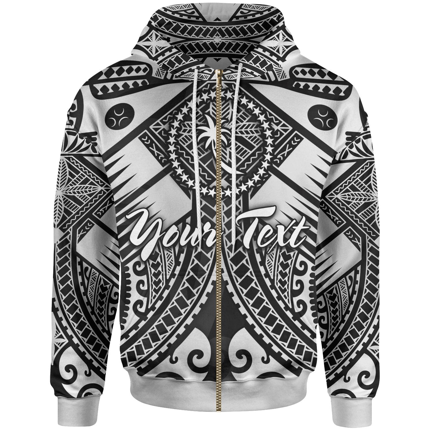 Chuuk Custom Zip up Hoodie White Seal with Polynesian Tattoo Unisex White - Polynesian Pride