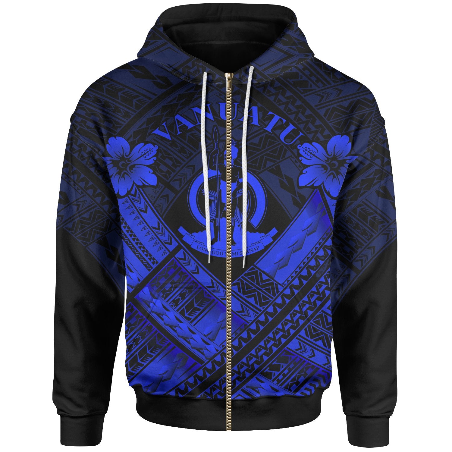 Vanuatu Polynesian Zip up Hoodie Vanuatu Blue Seal Camisole Hibiscus Style Unisex Blue - Polynesian Pride