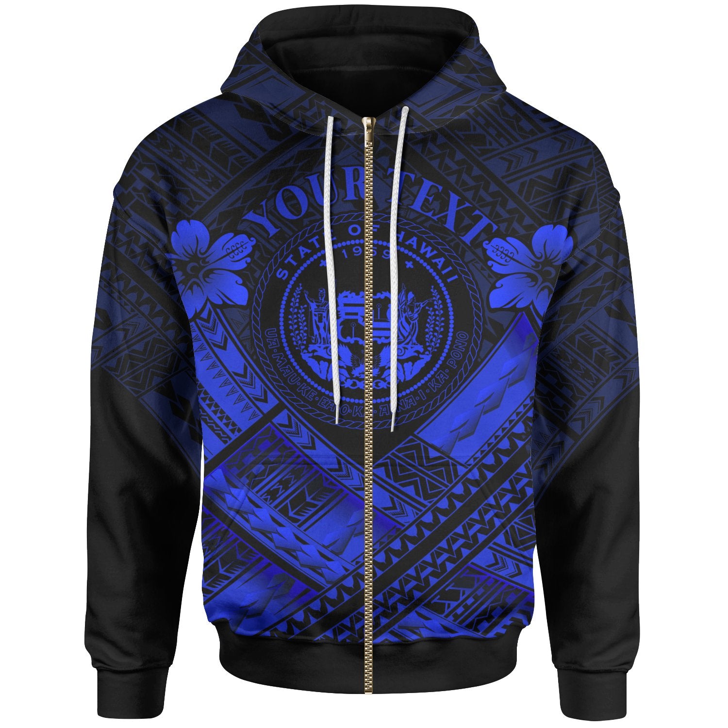 Hawaii Custom Zip up Hoodie Blue Seal Polynesian Patterns Unisex Blue - Polynesian Pride