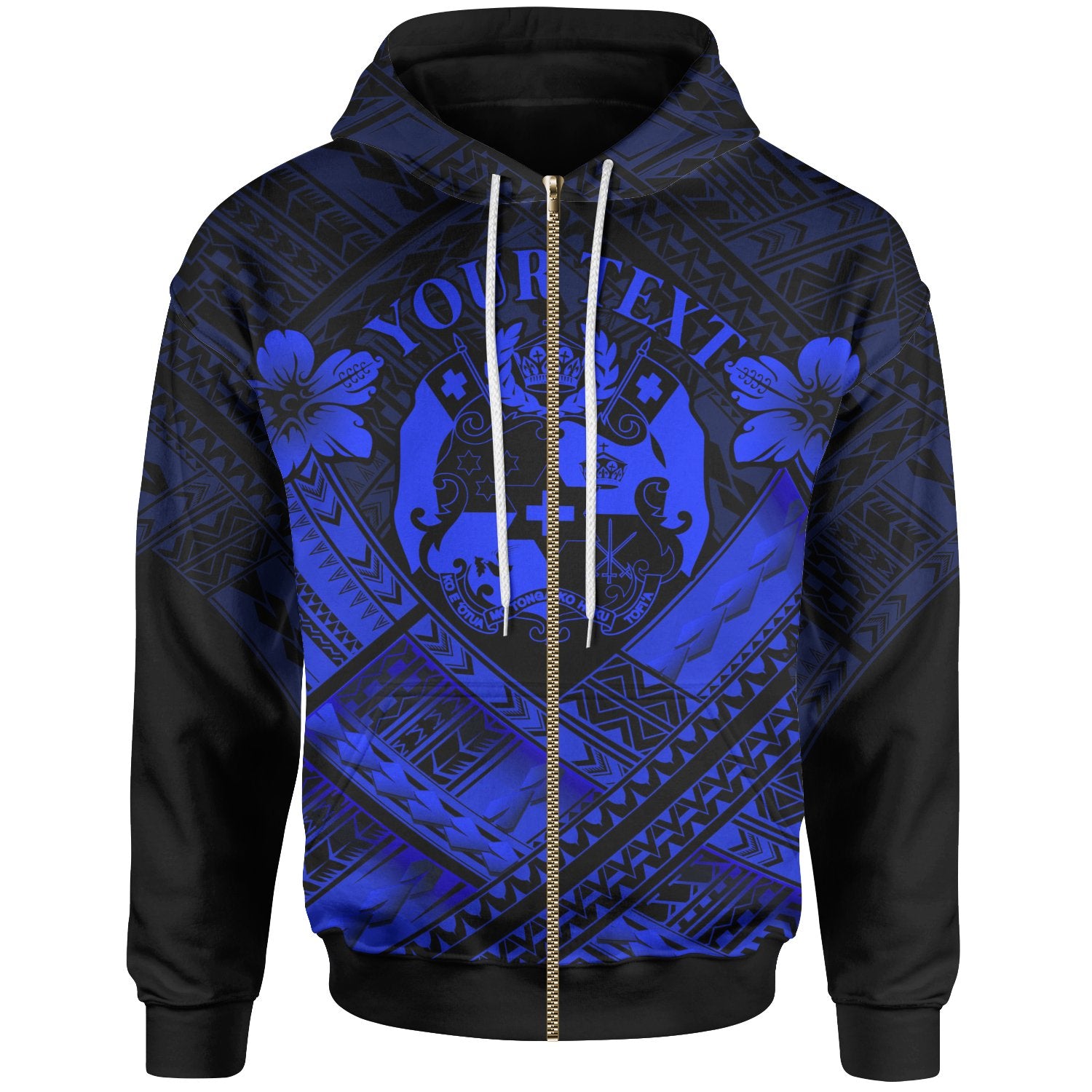 Tonga Custom Polynesian Zip up Hoodie Tonga Blue Seal Camisole Hibiscus Style Unisex Blue - Polynesian Pride