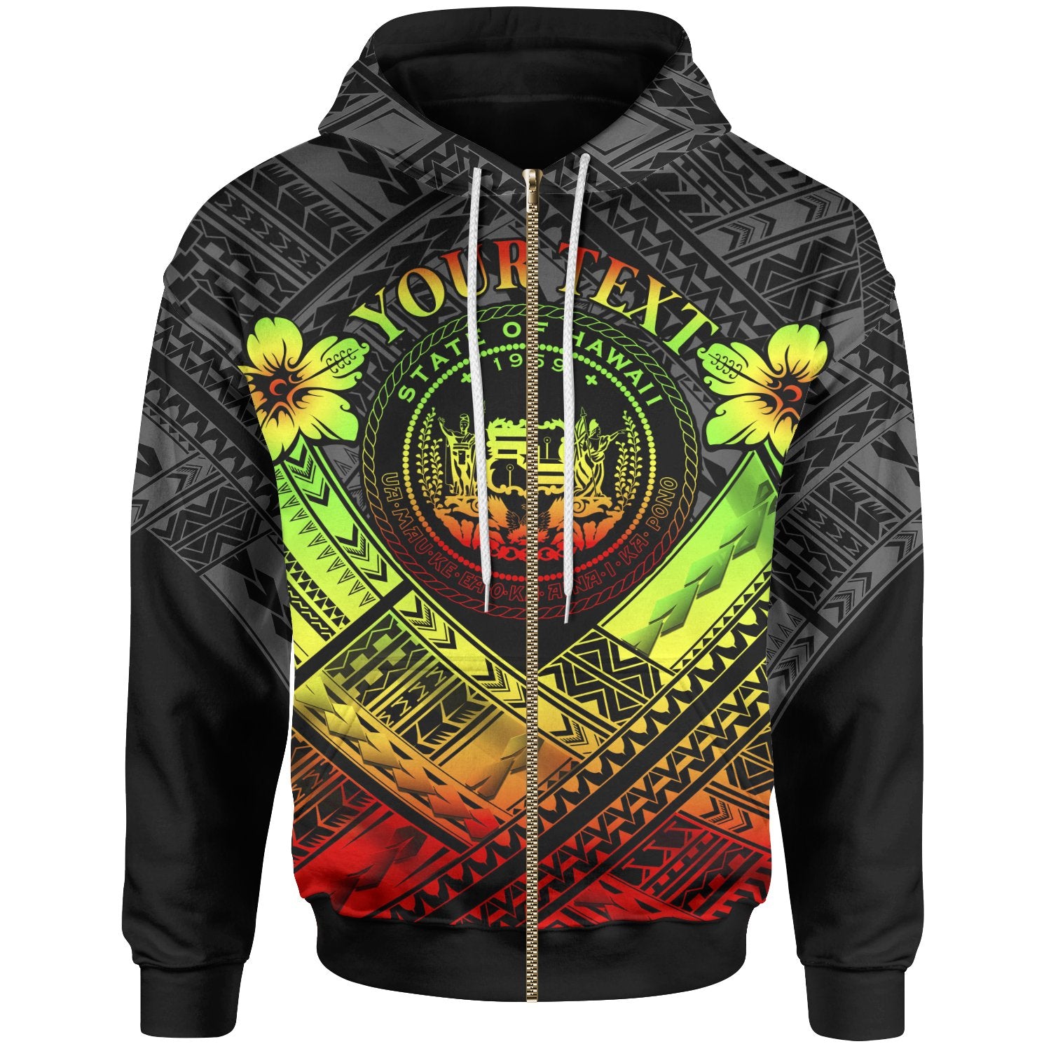 Hawaii Custom Zip up Hoodie Reggae Seal Polynesian Patterns Unisex Reggae - Polynesian Pride