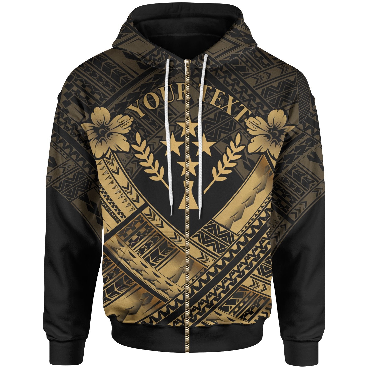 Kosrae Polynesian Custom Zip up Hoodie Kosrae Gold Camisole Hibiscus Style Unisex Gold - Polynesian Pride