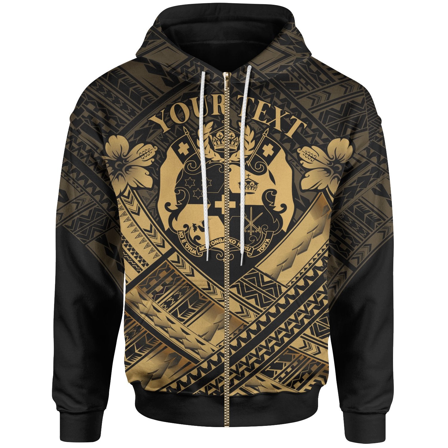 Tonga Custom Polynesian Zip up Hoodie Tonga Gold Seal Camisole Hibiscus Style Unisex Blue - Polynesian Pride