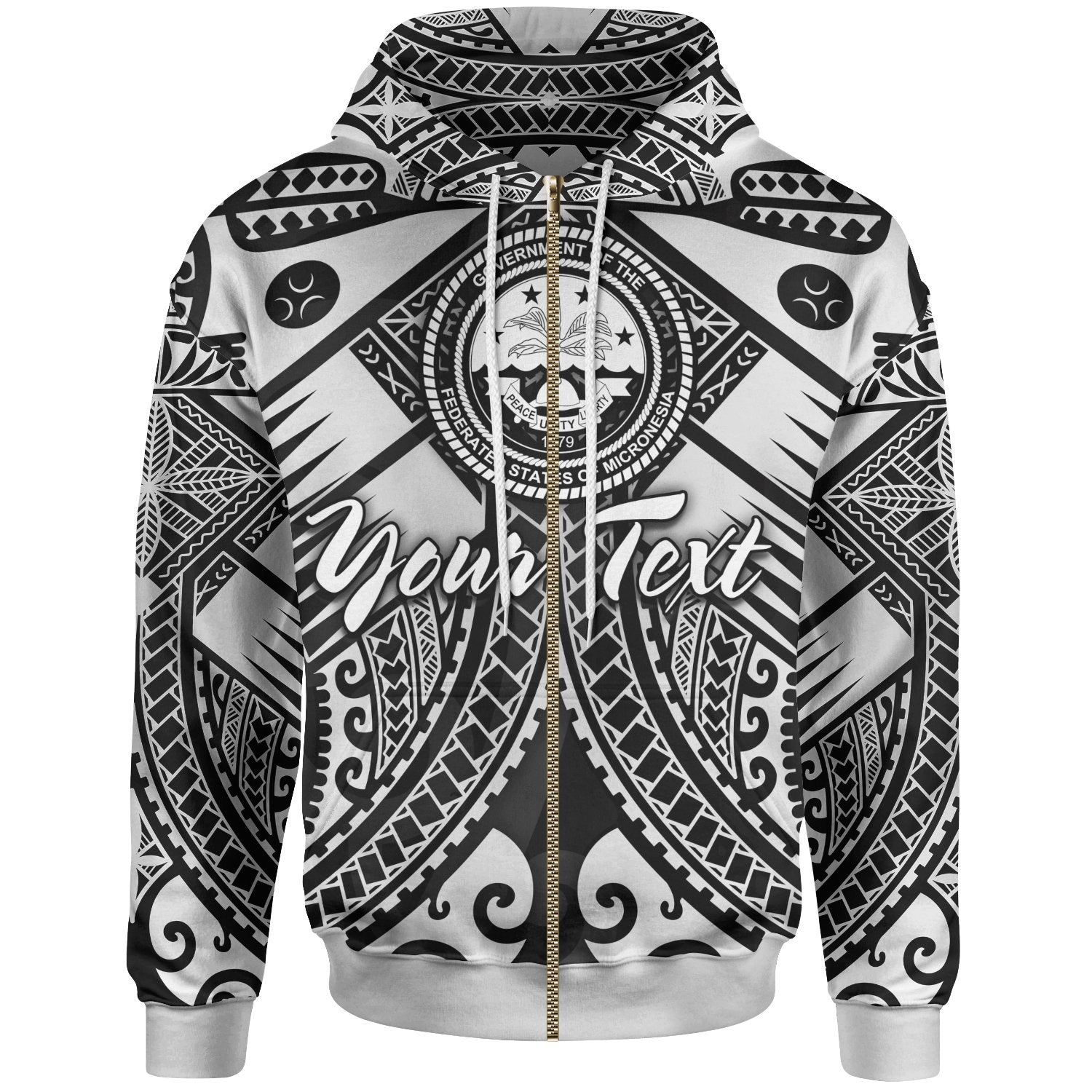 Fsm Custom Zip up Hoodie White Seal with Polynesian Tattoo Unisex White - Polynesian Pride