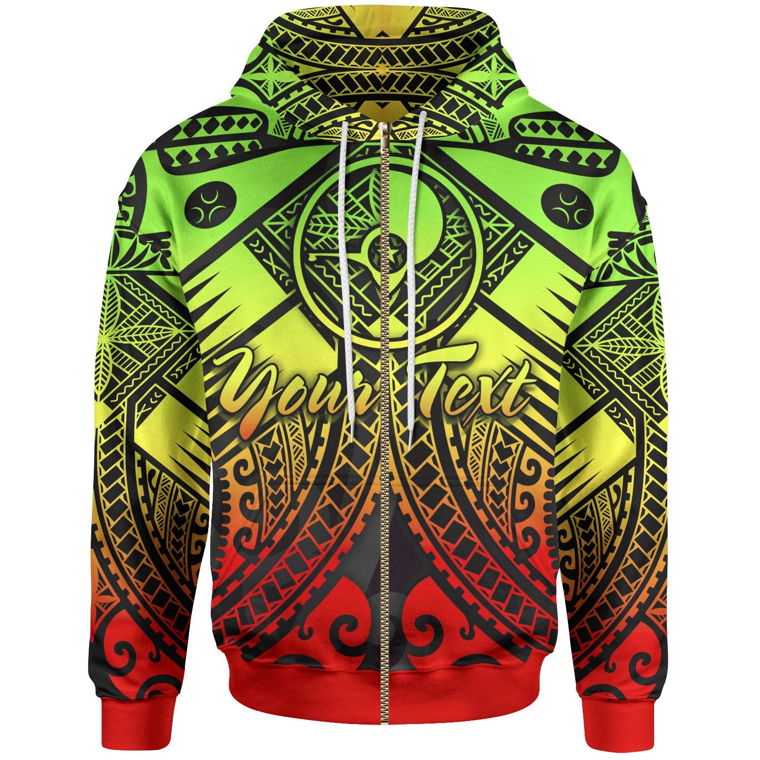 Yap Custom Zip up Hoodie Reggae Seal with Polynesian Tattoo Unisex Reggae - Polynesian Pride