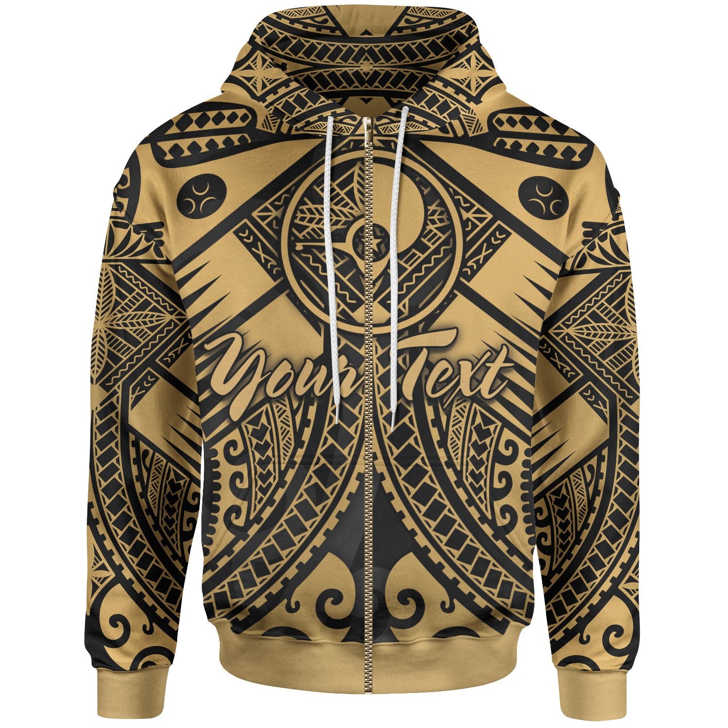 Yap Custom Zip up Hoodie Gold Seal with Polynesian Tattoo Unisex Gold - Polynesian Pride