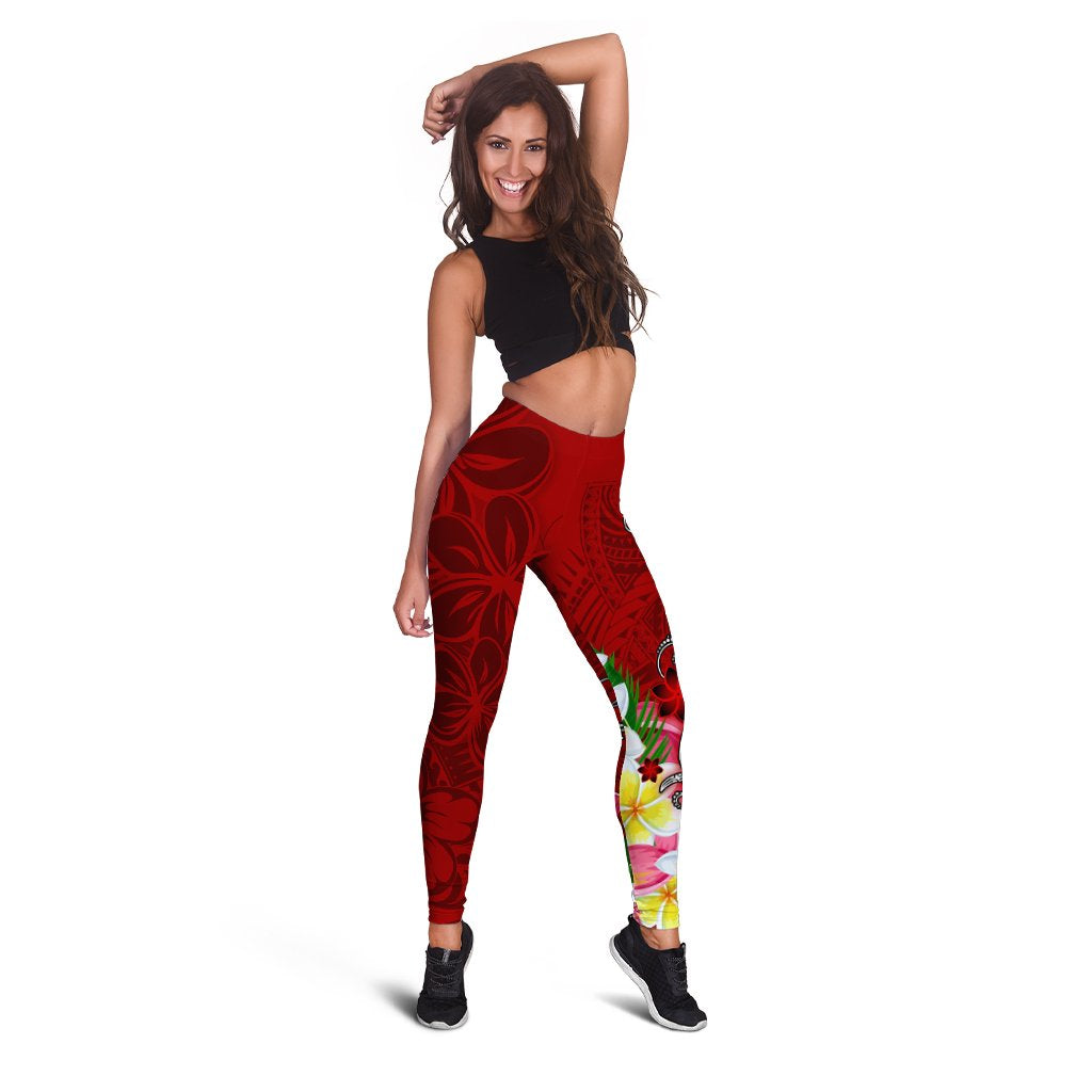 Fiji Legging - Turtle Plumeria (Red) - Polynesian Pride