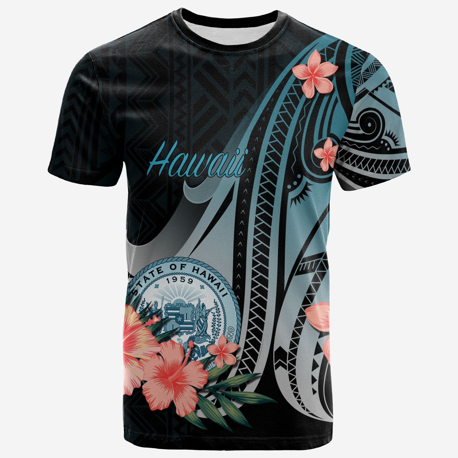 Hawaii T Shirt Turquoise Polynesian Hibiscus Pattern Style Unisex Art - Polynesian Pride