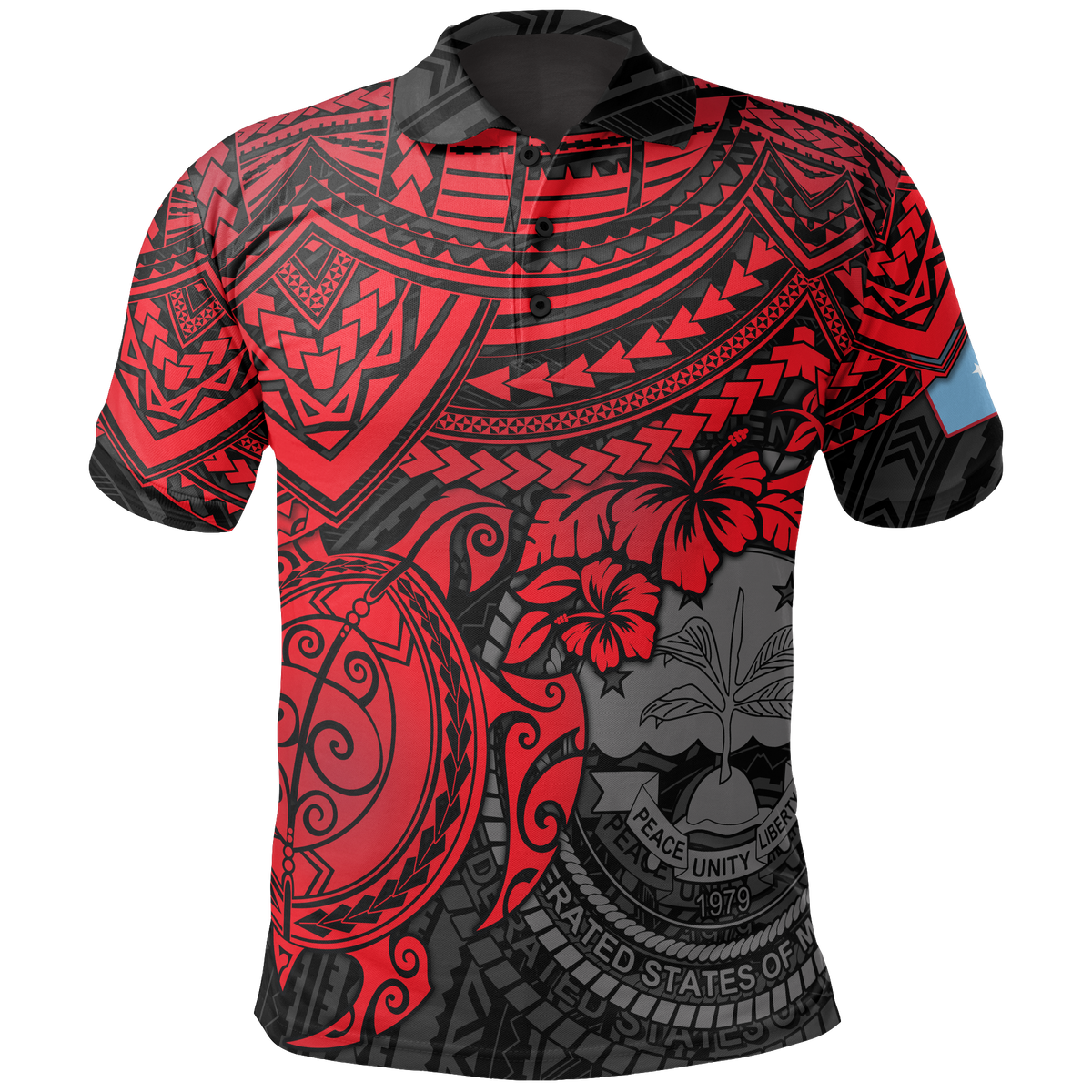Federated States of Micronesia Polo Shirt Federated States of Micronesia Flag Seal Red Turtle Hiciscus Unisex RED - Polynesian Pride