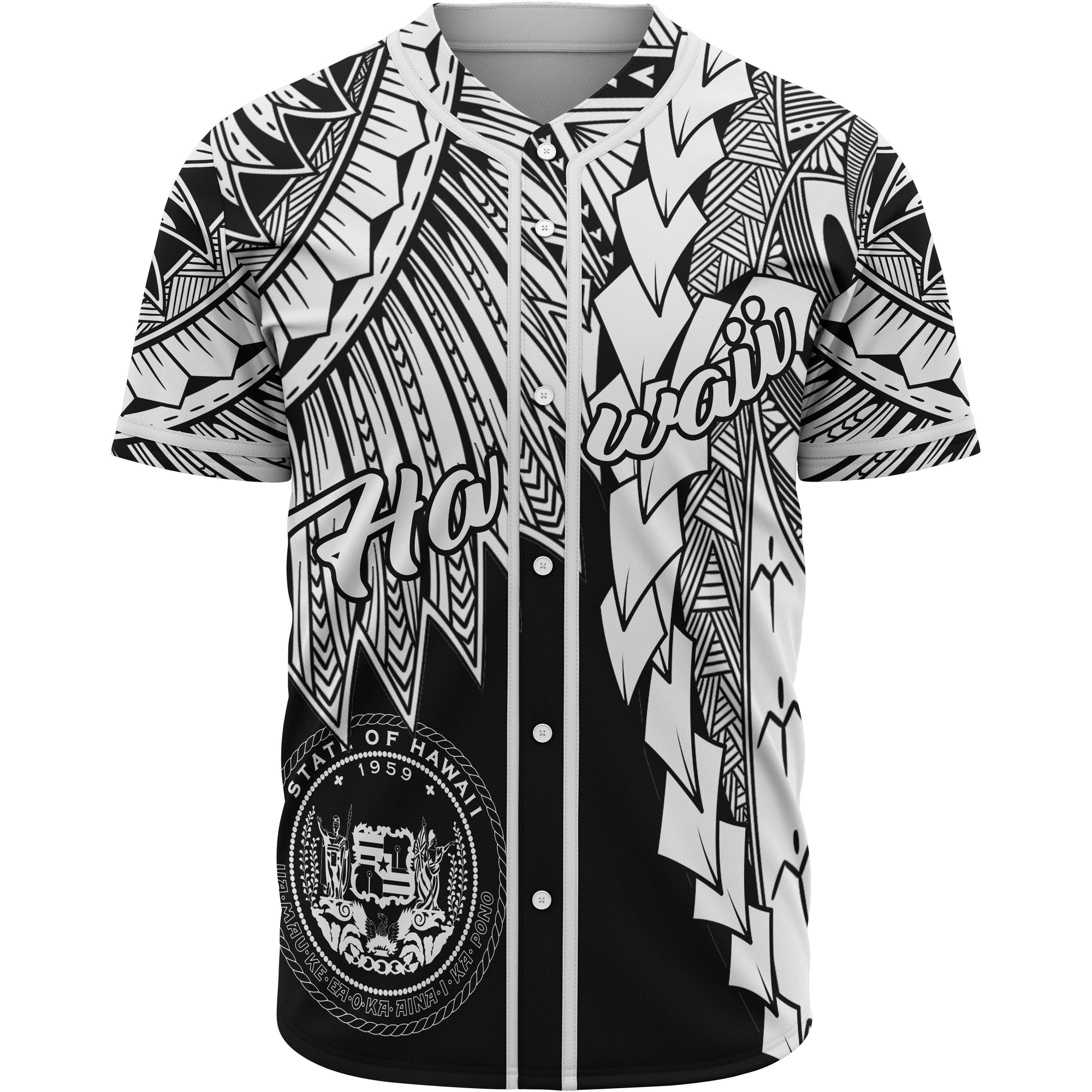 Hawaii Polynesian Baseball Shirt - Tribal Wave Tattoo White Unisex White - Polynesian Pride