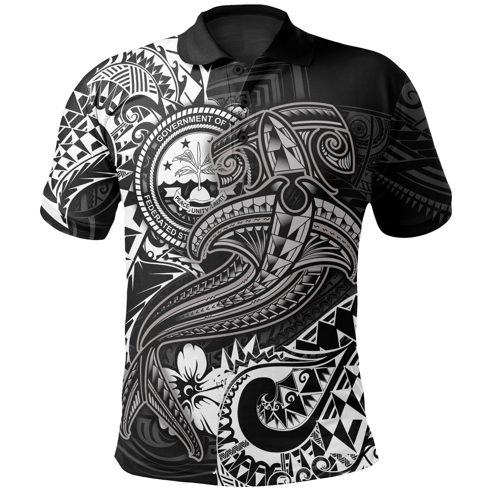 FSM Polo Shirt White Shark Polynesian Tattoo Unisex White - Polynesian Pride