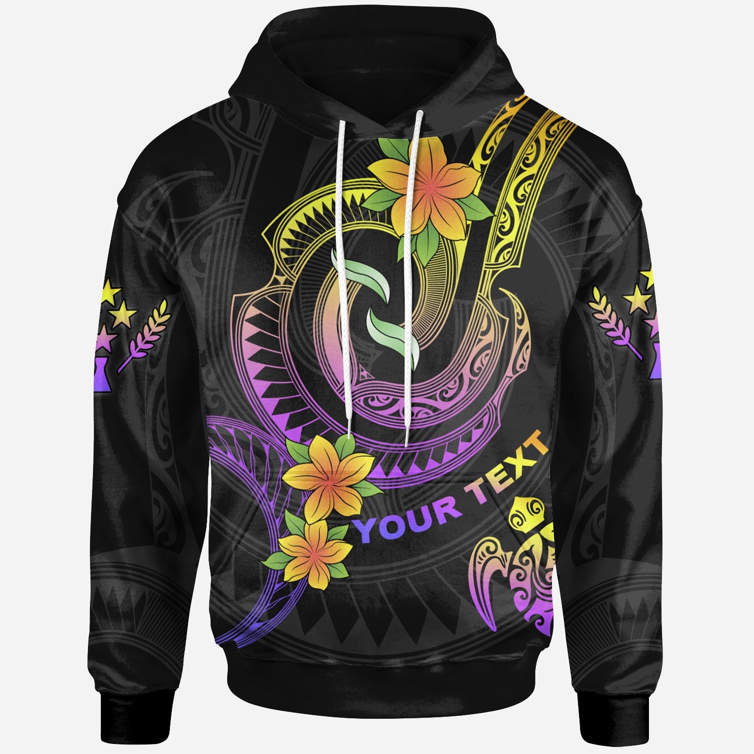 Kosrae Custom Hoodie Plumeria Flowers with Polynesian Patterns Unisex Black - Polynesian Pride