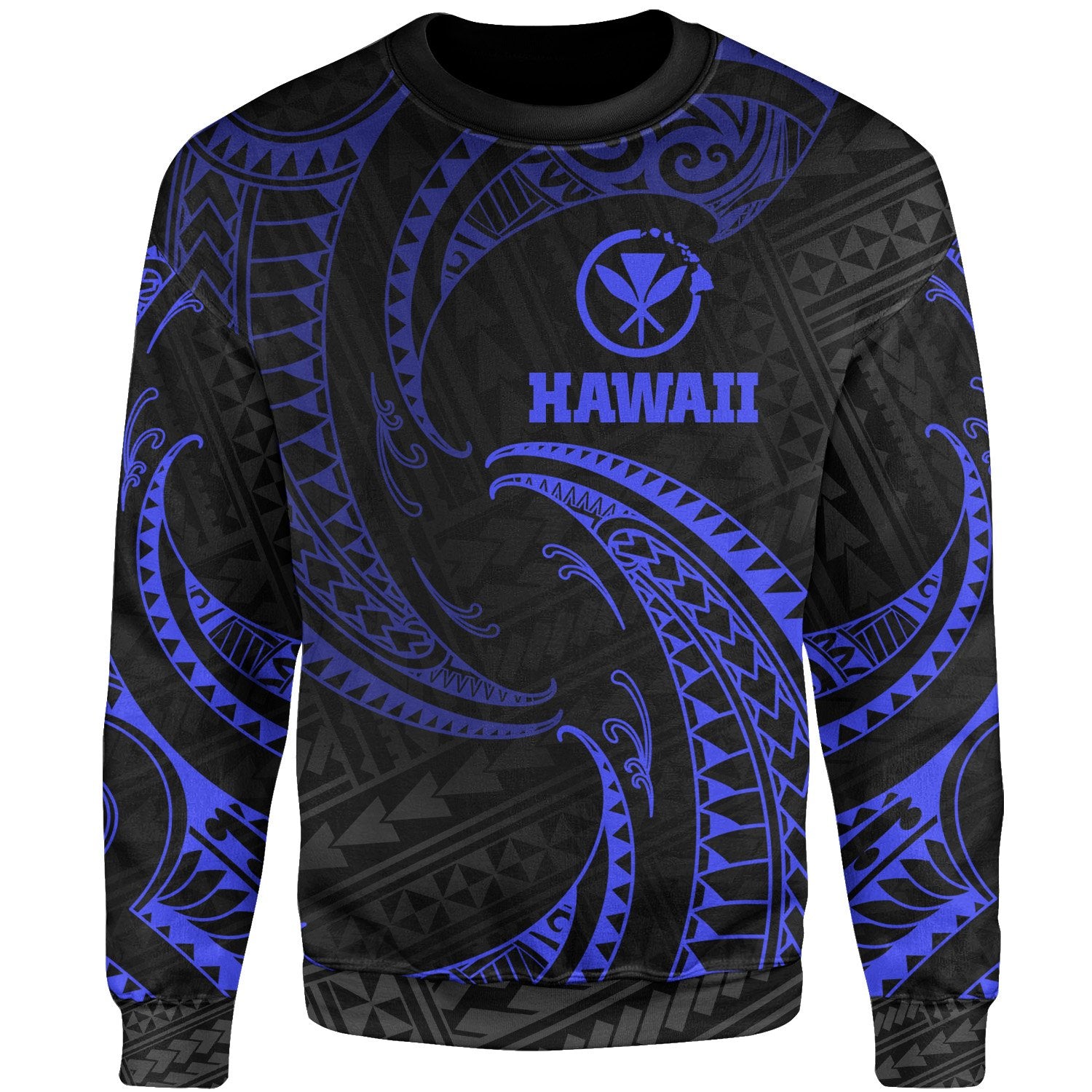 Hawaii Polynesian Sweater - Blue Tribal Wave Unisex Blue - Polynesian Pride