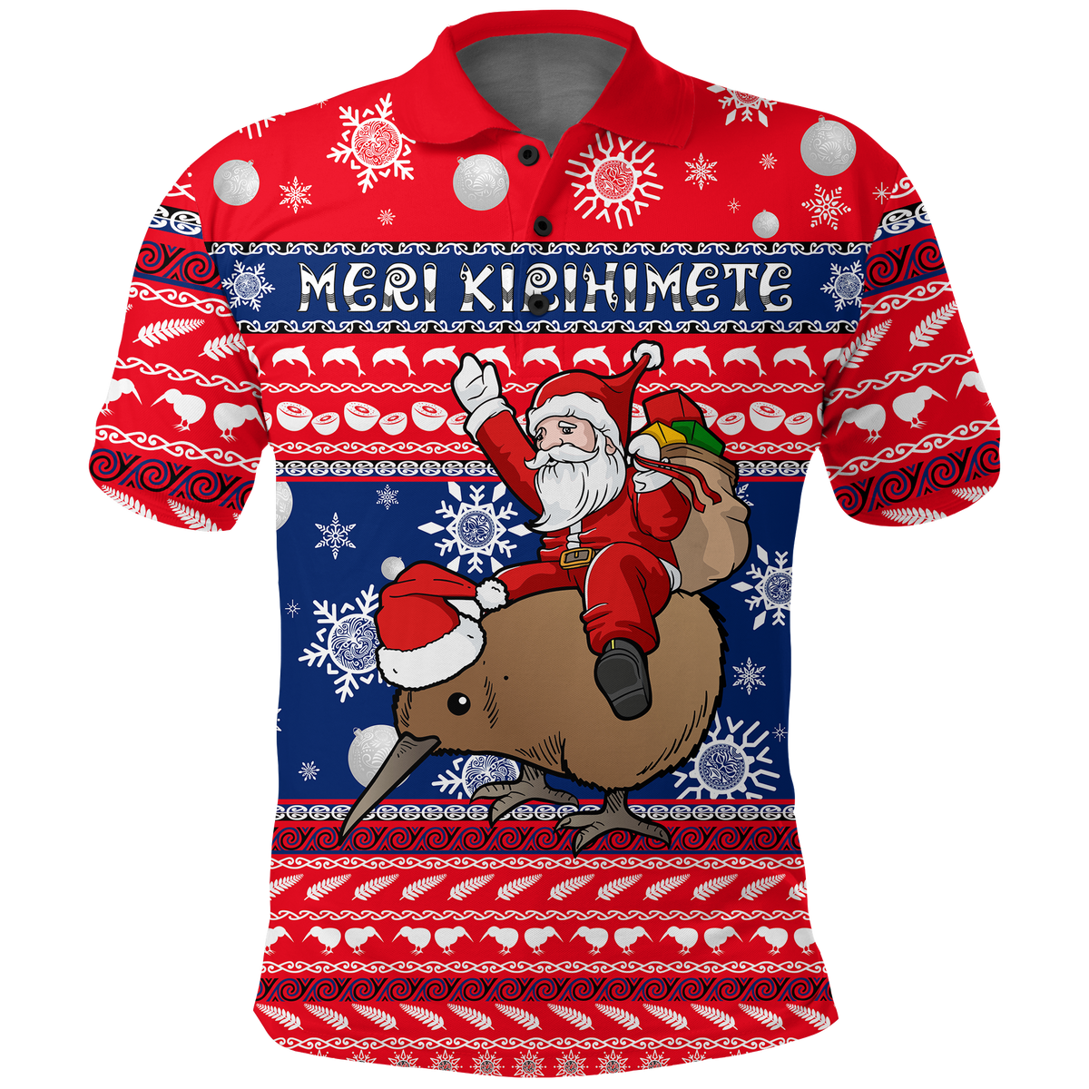 Custom New Zealand Maori Meri Kirihimete Polo Shirt LT2 - Polynesian Pride