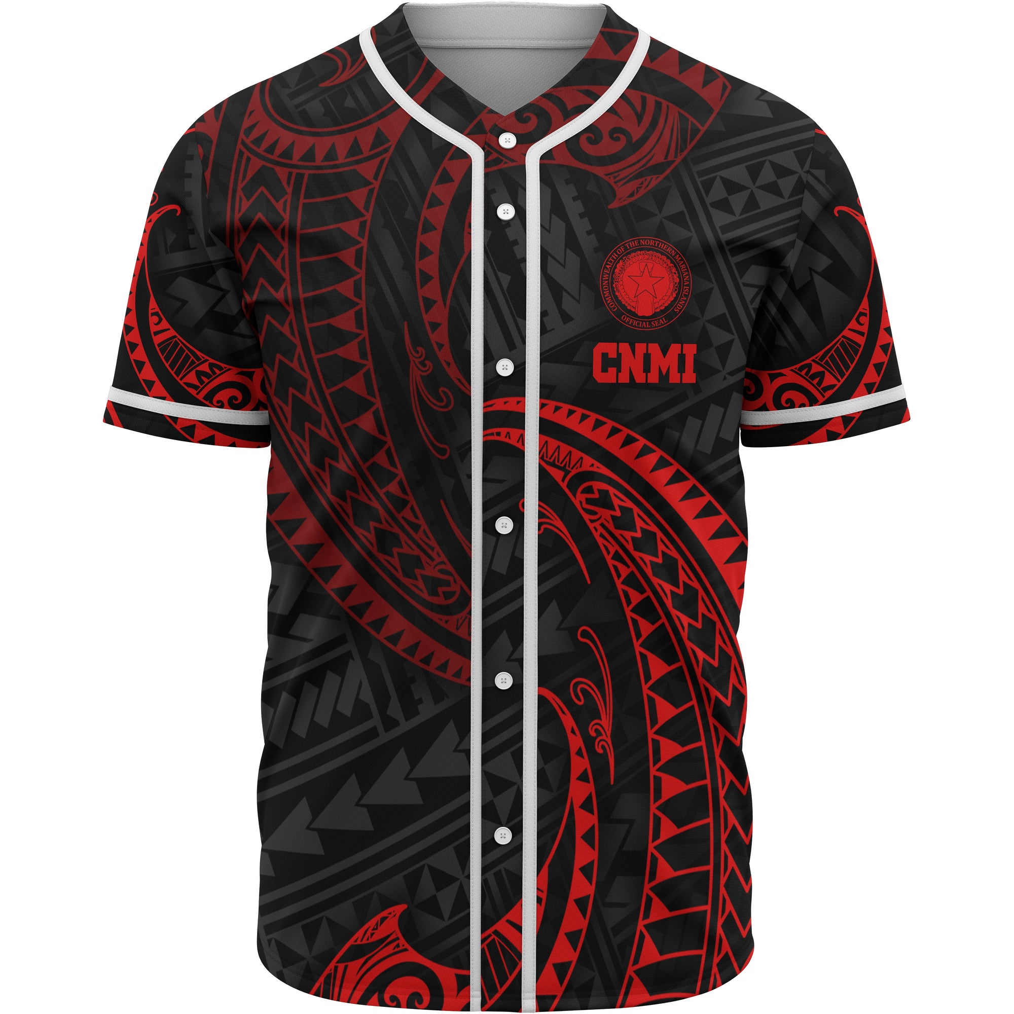 Northern Mariana Islands Polynesian Baseball Shirt - Red Tribal Wave Unisex Red - Polynesian Pride