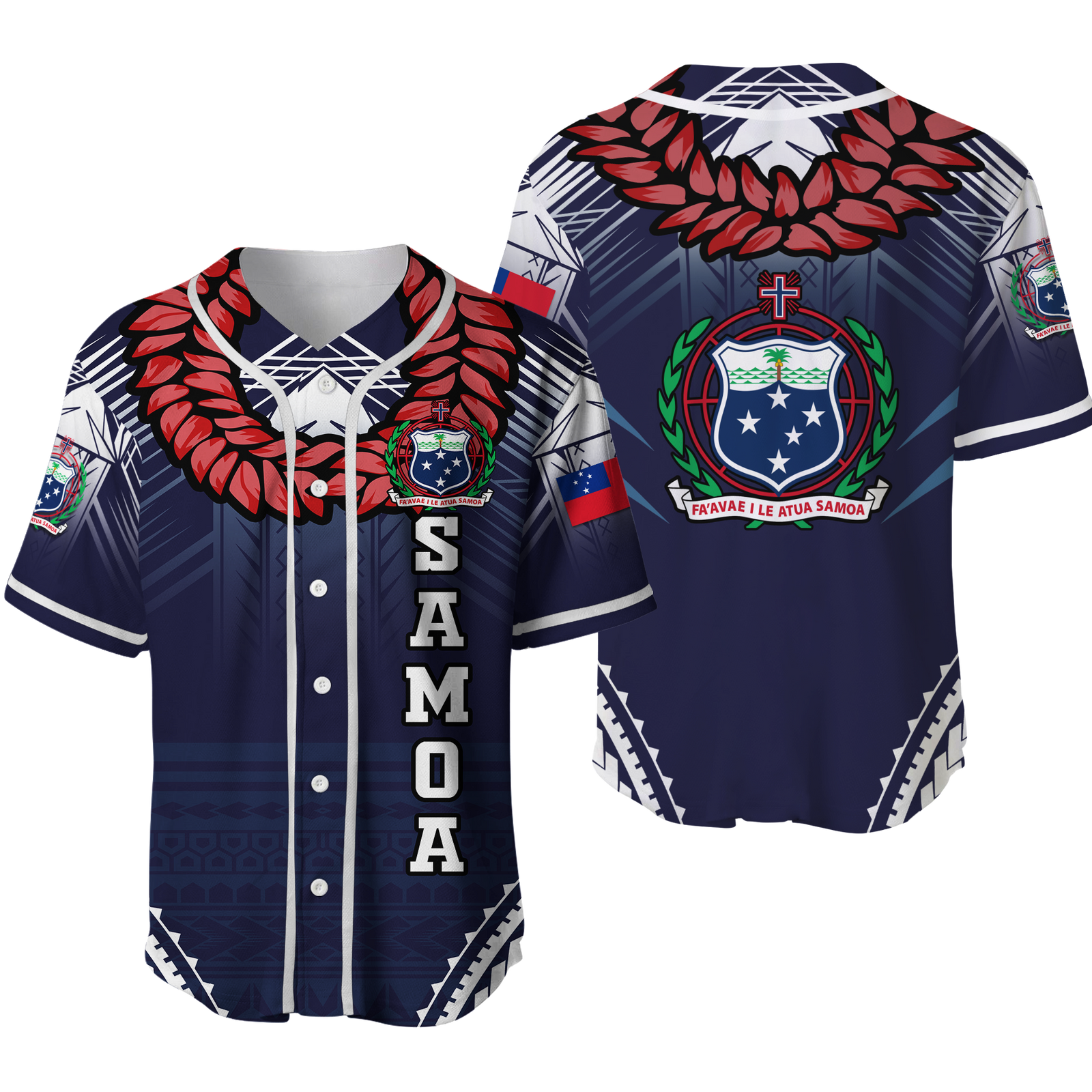 Samoan Ula Fala Art Baseball Jersey - LT12 Blue - Polynesian Pride