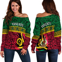 Vanuatu Dreamy Off Shoulder Sweater Flag and Pattern LT13 Green - Polynesian Pride