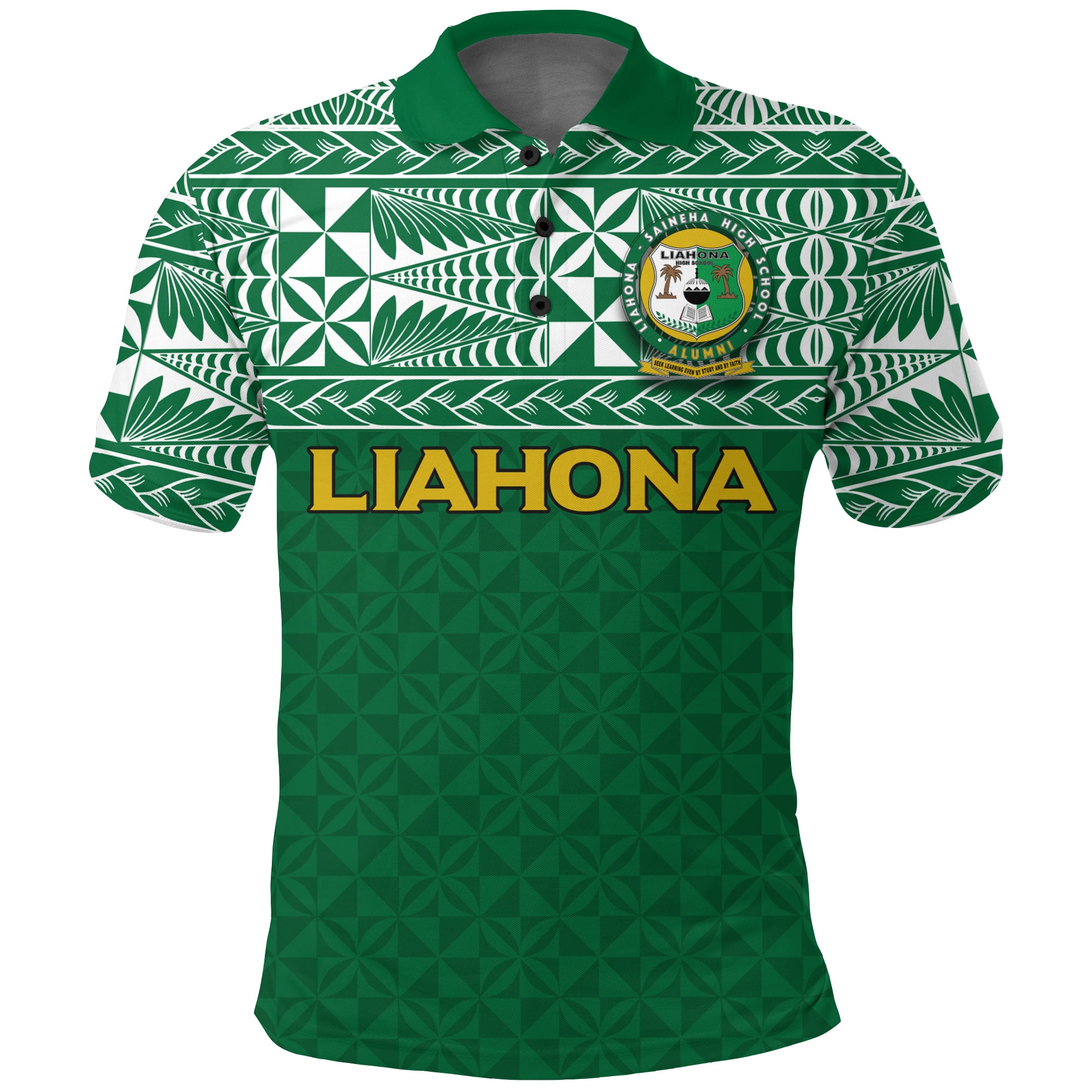 Liahona Tonga Polo Shirt Tongan Pattern LT12 Unisex Green - Polynesian Pride