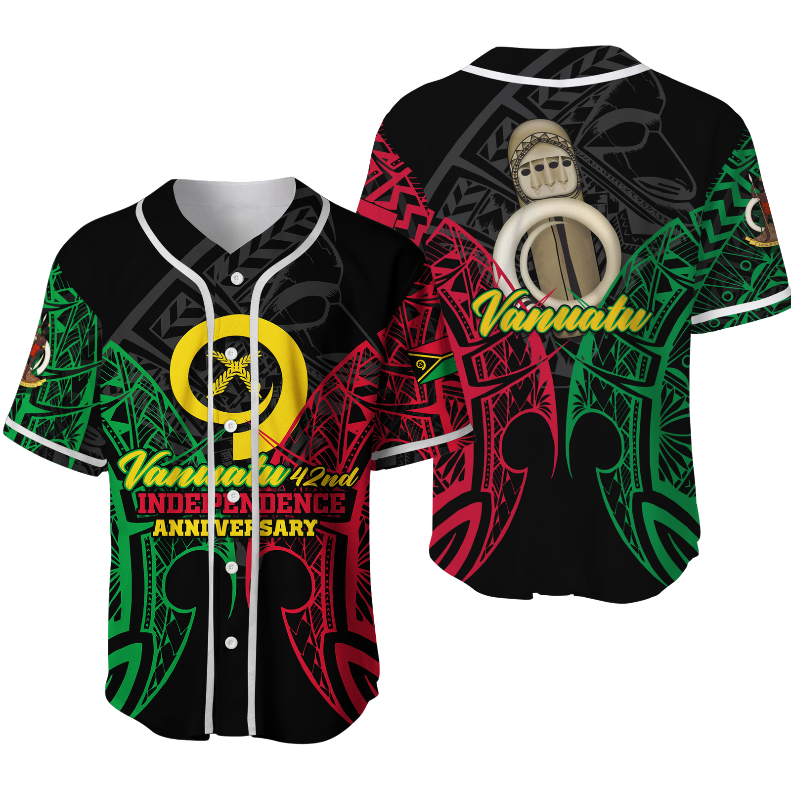Vanuatu 42nd Independence Anniversary Pride Baseball Jersey - LT12 Unisex Black - Polynesian Pride