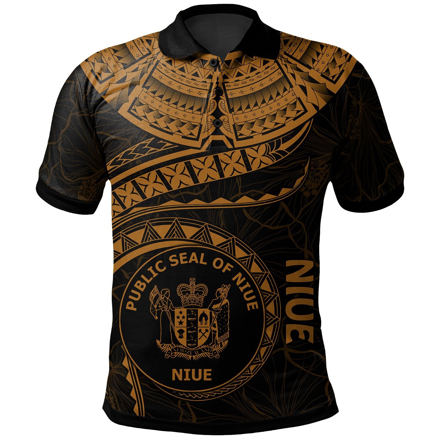 Niue Polynesian Polo Shirt Niue Waves (Golden) Unisex Golden - Polynesian Pride