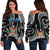 Fiji Coat of Arms Off Shoulder Sweater Polynesian mix Coconut Pattern LT13 Black - Polynesian Pride