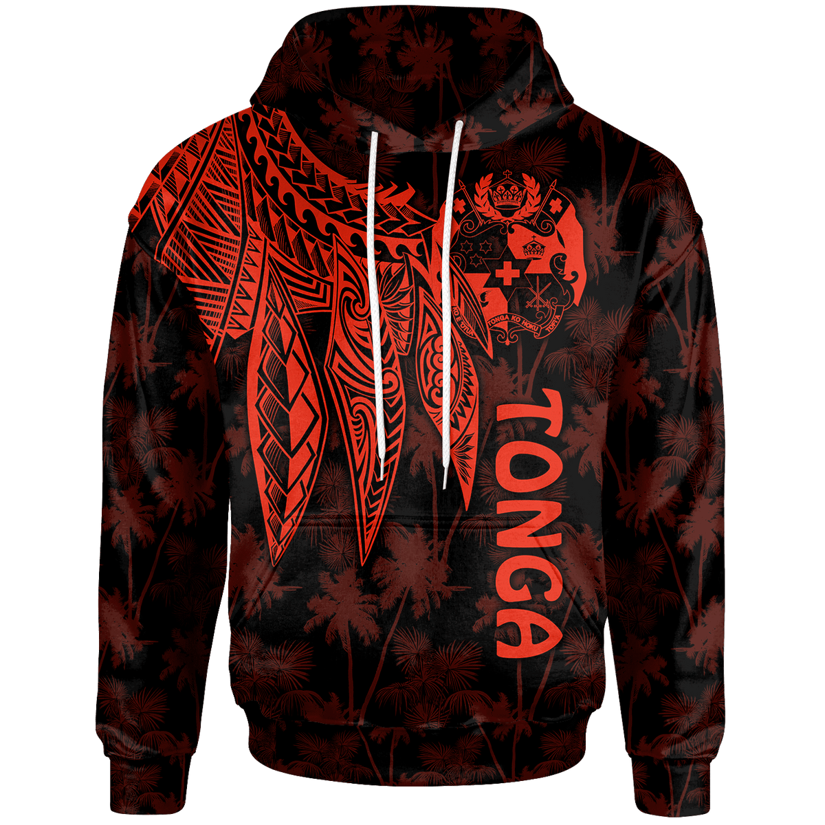 Tonga Hoodie Polynesian Wings (Red) Unisex Red - Polynesian Pride