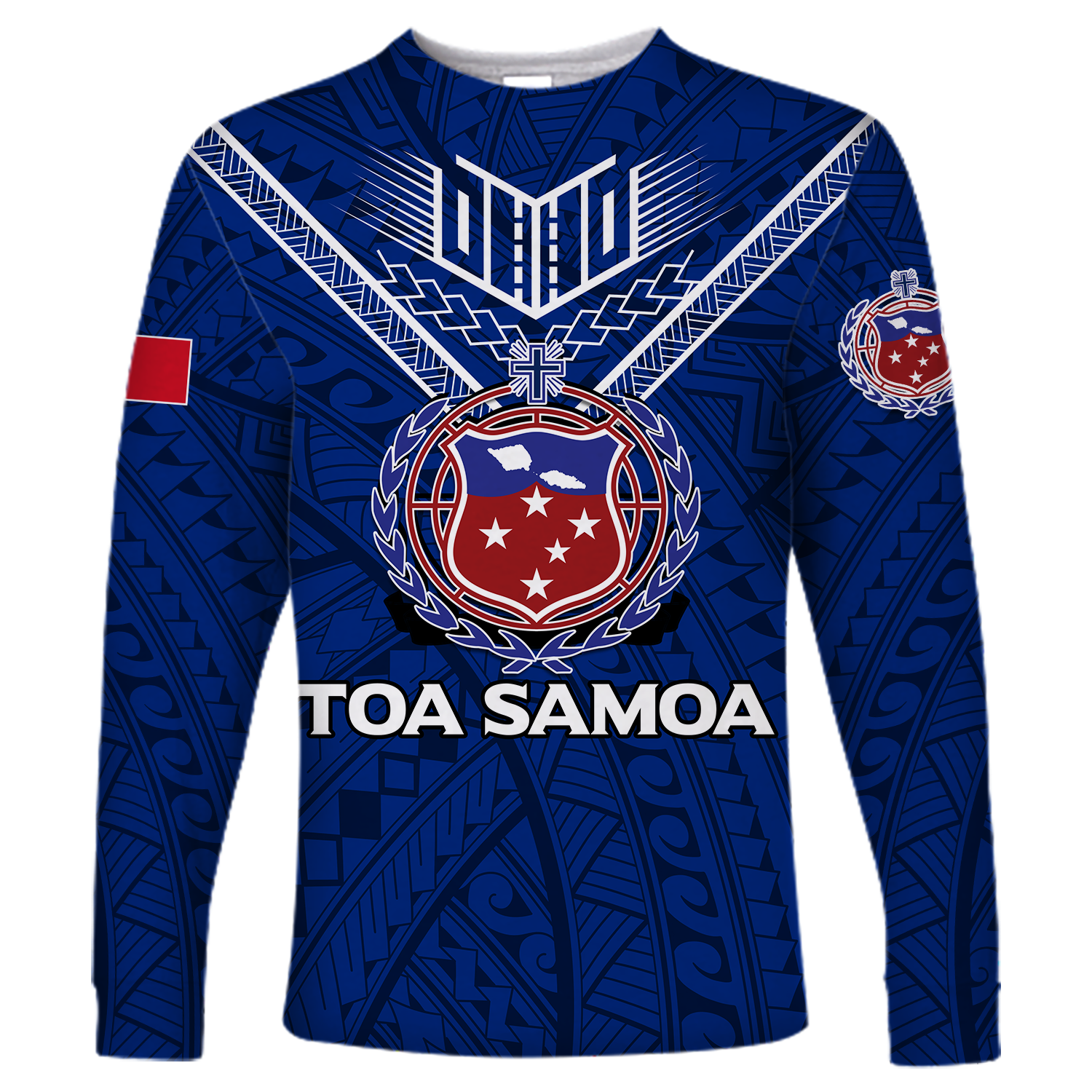 Toa Samoa Rugby Long Sleeve Shirt - Samoan Warrior Pride - LT12 Unisex Blue - Polynesian Pride