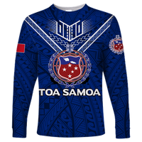 Toa Samoa Rugby Long Sleeve Shirt - Samoan Warrior Pride - LT12 Unisex Blue - Polynesian Pride