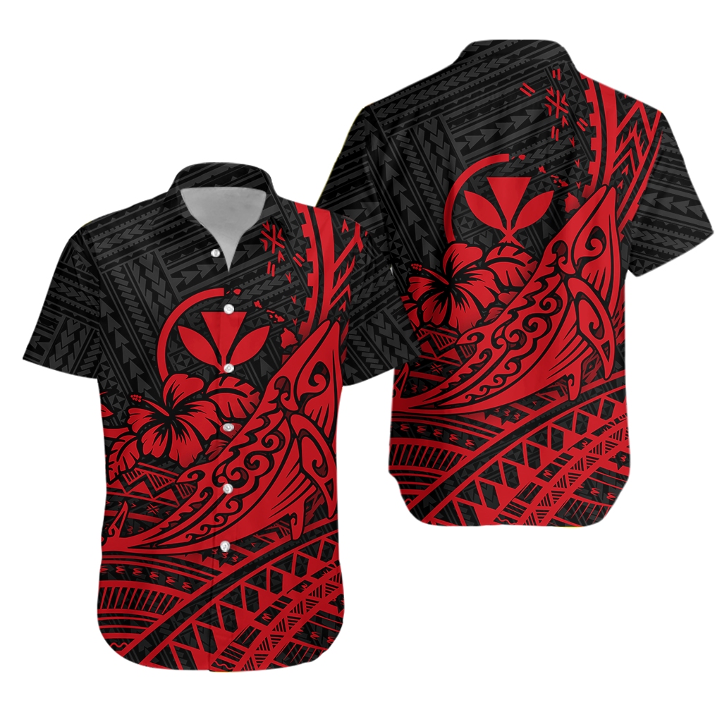 Hawaii Humpback Whale With Hibiscus Tribal Red Hawaiian Shirt - LT12 Unisex Red - Polynesian Pride