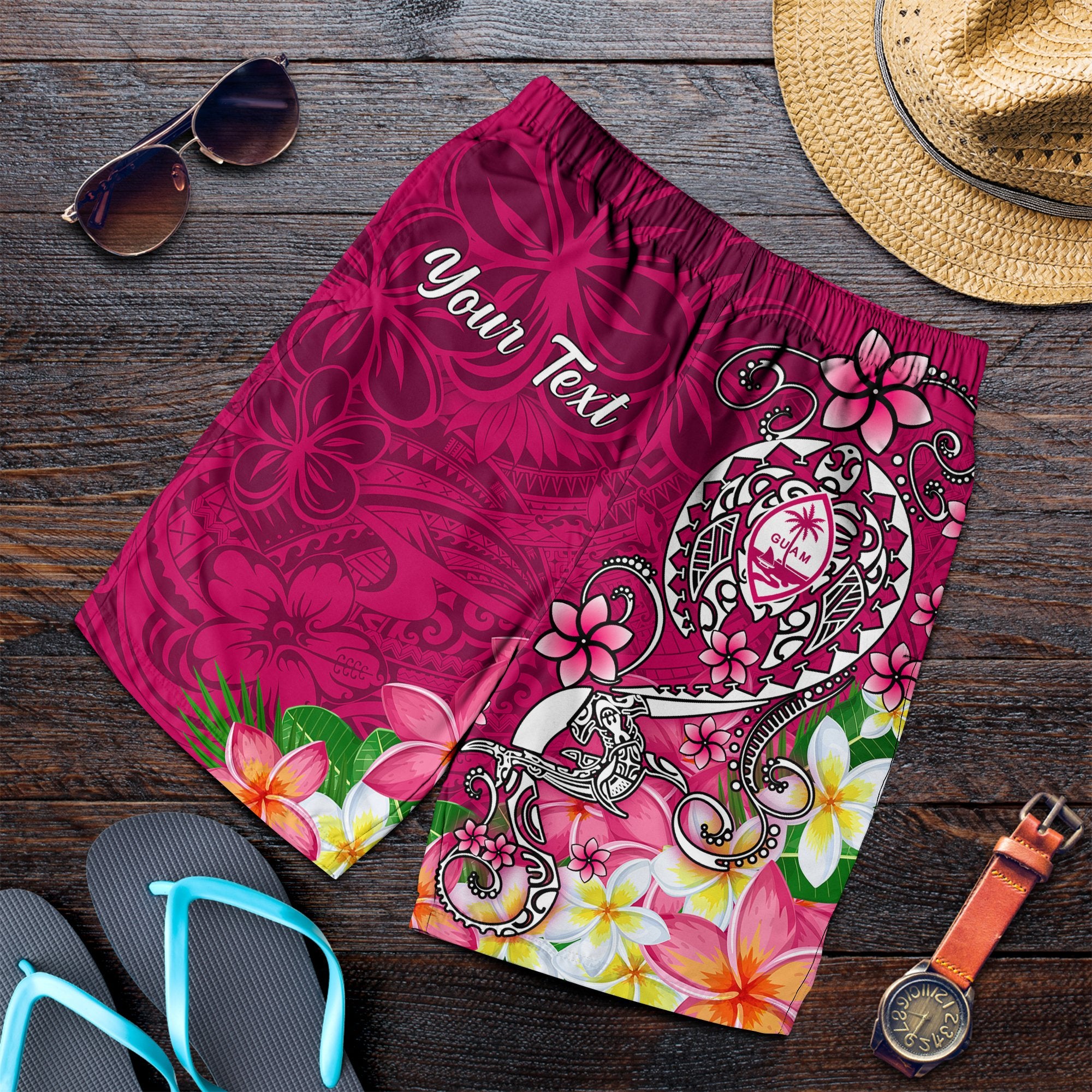 Guam Custom Personalised Men's Shorts - Turtle Plumeria (Pink) Pink - Polynesian Pride