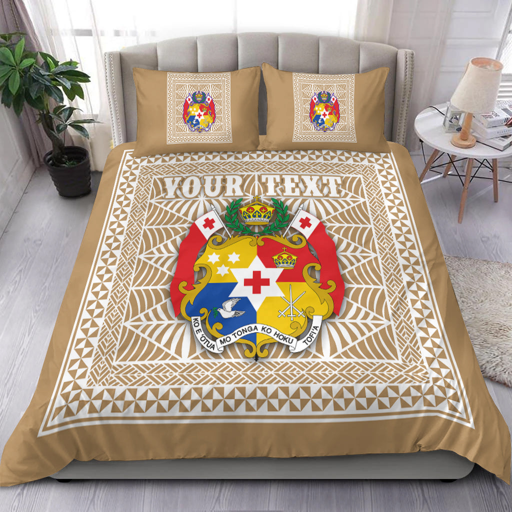 (Custom Personalised) Tonga Pattern Bedding Set Coat of Arms - Beige and White LT4 Beige - Polynesian Pride