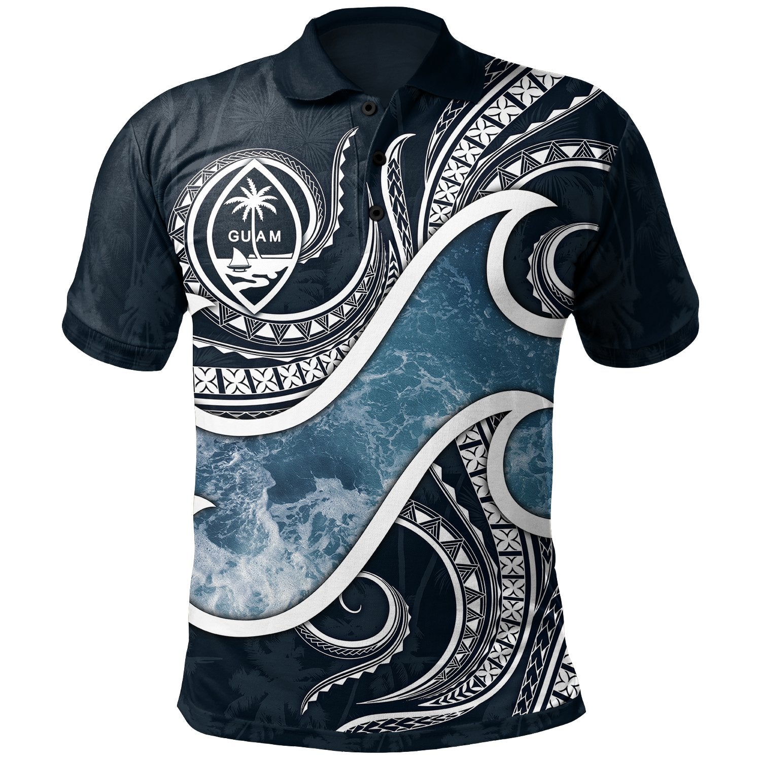 Guam Polynesian Polo Shirt Ocean Style Blue - Polynesian Pride