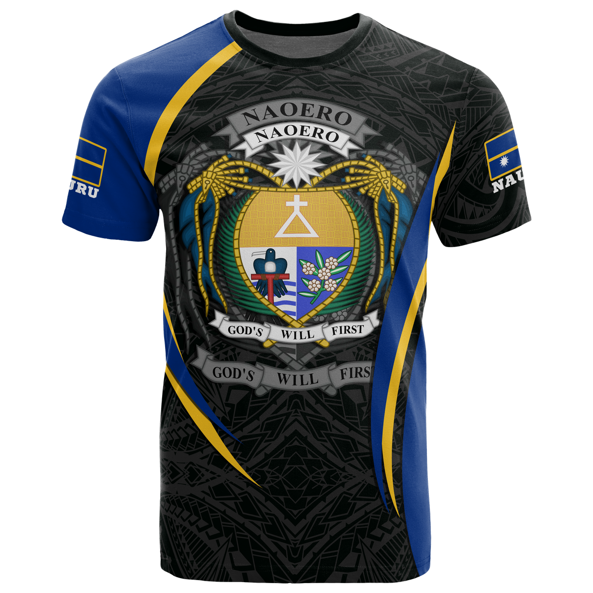 Nauru Polynesian T Shirt Nauru Flag Coat Of Arms Polynesian Tattoo Unisex Blue - Polynesian Pride