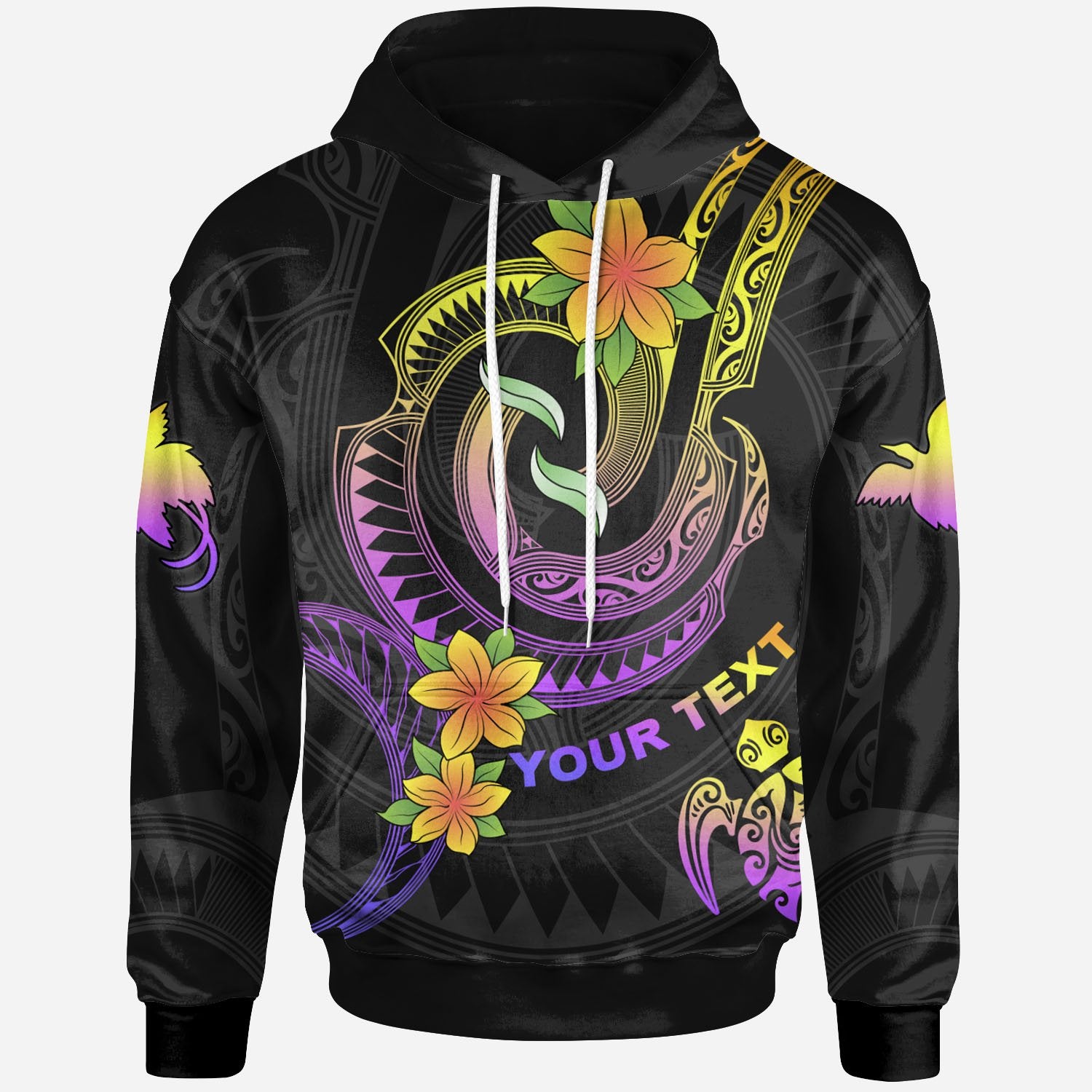 Papua New Guinea Custom Hoodie Plumeria Flowers with Spiral Patterns Unisex Black - Polynesian Pride