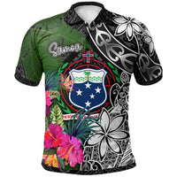 Samoa Polo Shirt Turtle Plumeria Banana Leaf Unisex Black - Polynesian Pride