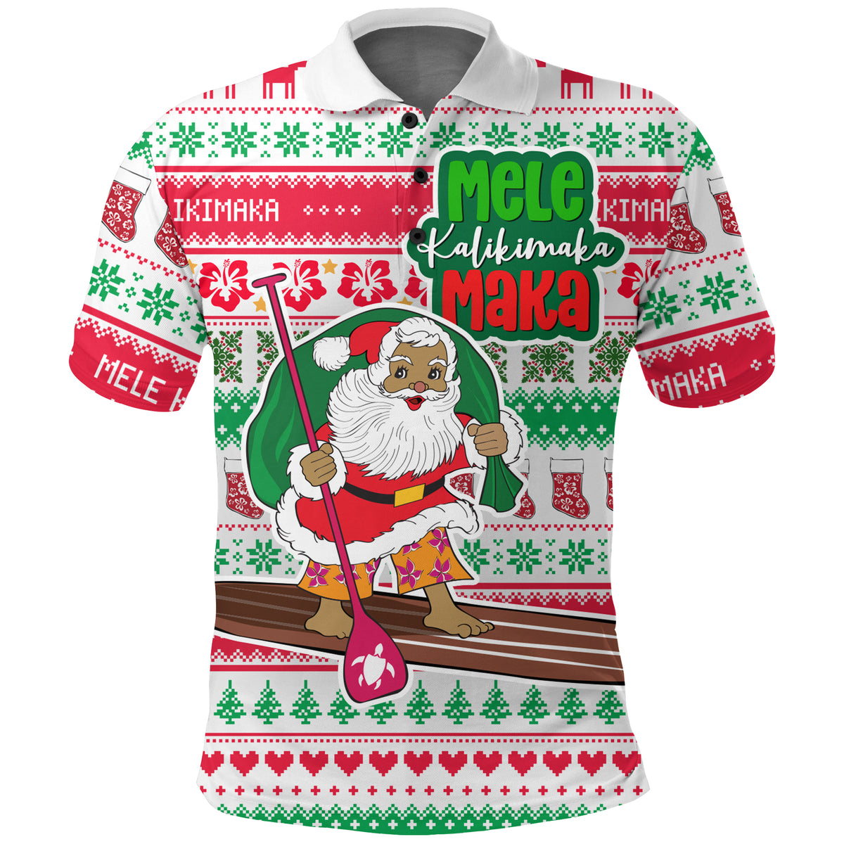 Hawaiian Christmas Polo Shirt Santa Surfing Ugly Christmas LT12 Unisex Red - Polynesian Pride