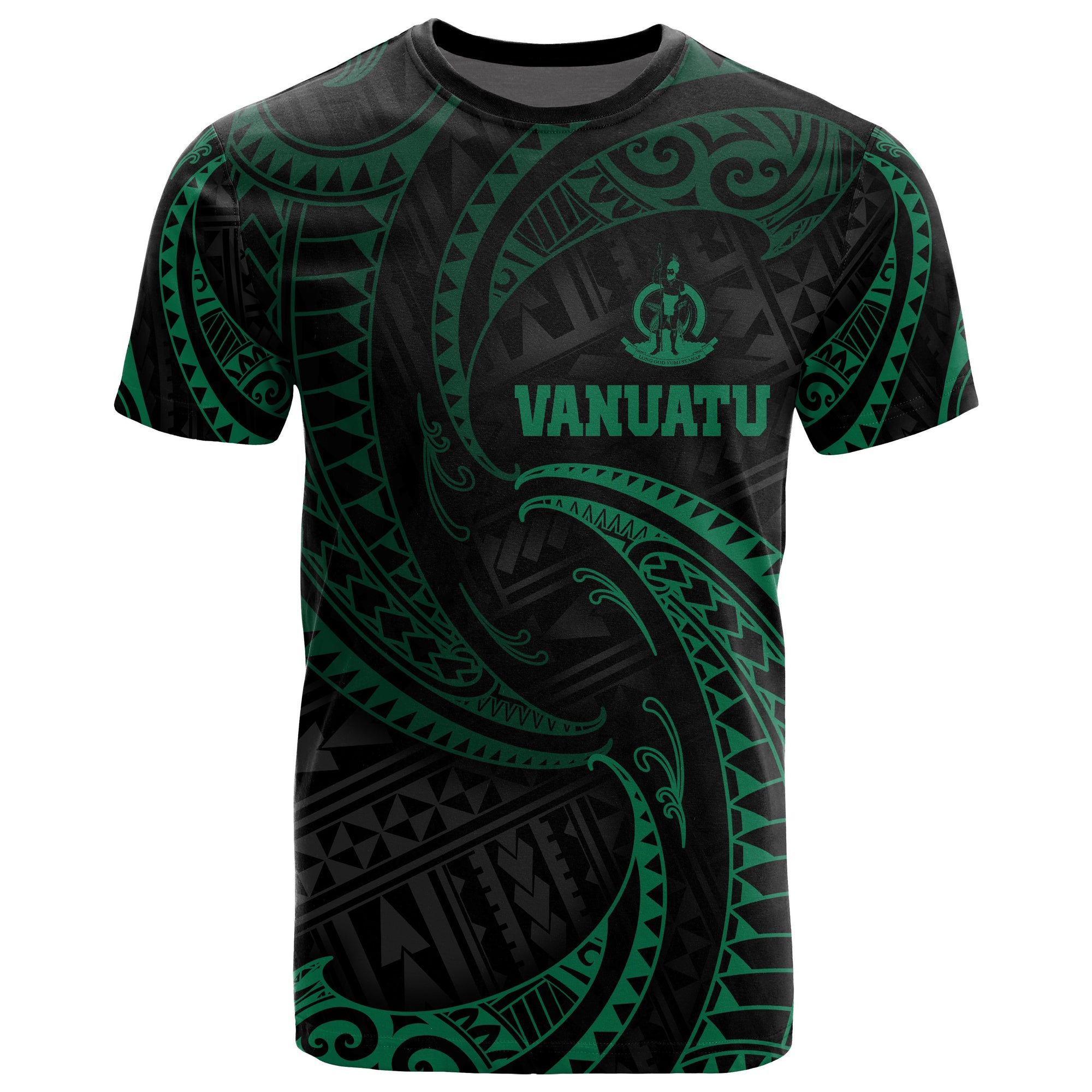 Vanuatu Polynesian All Over T Shirt Green Tribal Wave Unisex Green - Polynesian Pride