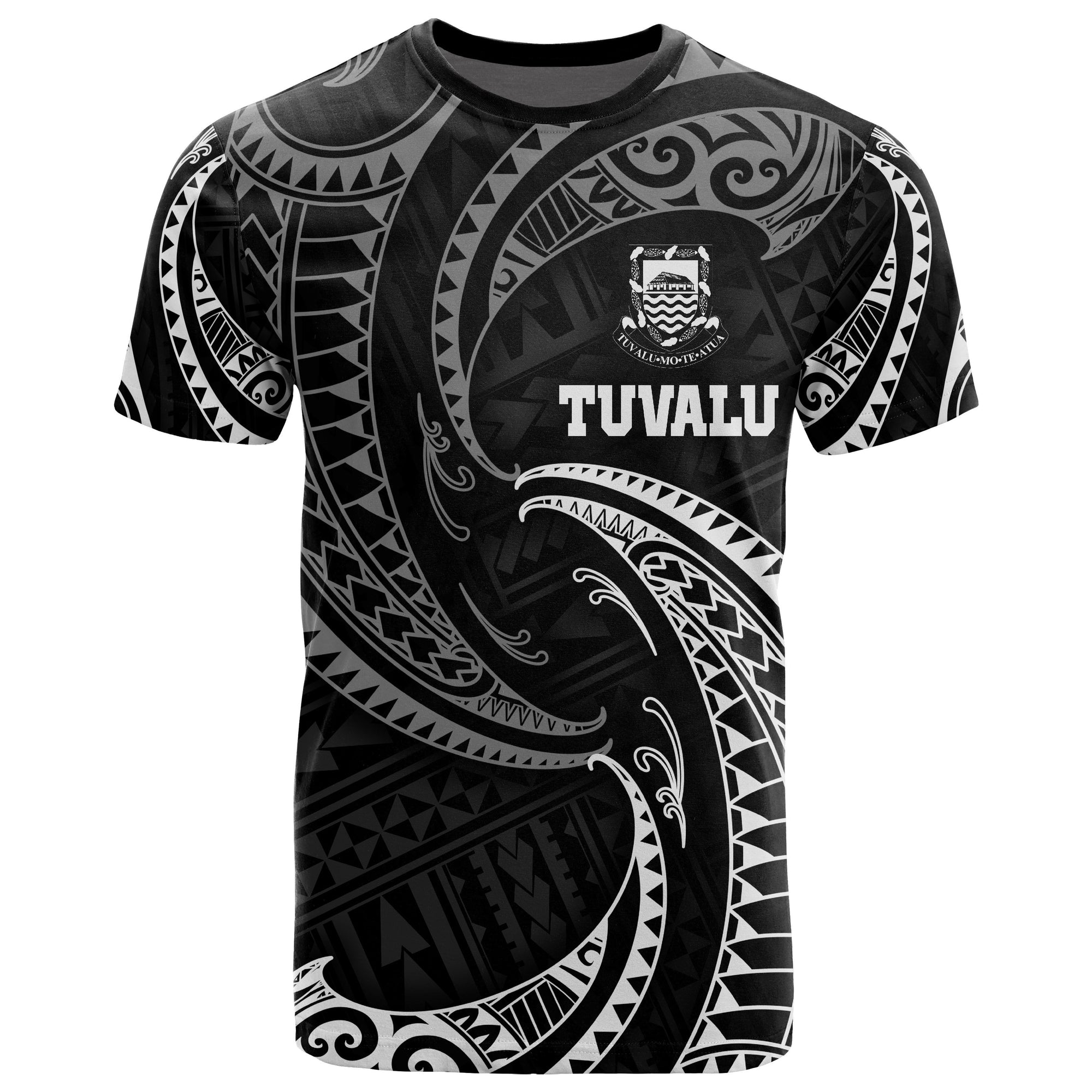 Tuvalu Polynesian All Over T Shirt White Tribal Wave Unisex White - Polynesian Pride